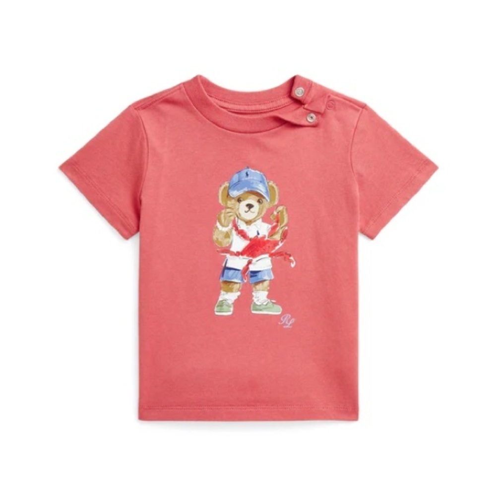 Ralph Lauren Polo Kids Coral Bear Graphic T-Shirt 3 Mnths small